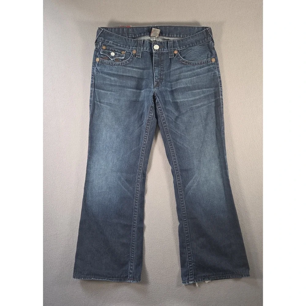 True Religion Jeans Mens 38 Rainbow Billy Dark Wash Denim Bootcut Baggy Wide Leg